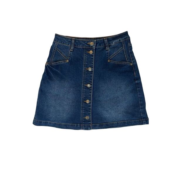 FRYE Denim Skirt Size 6 Culver Button Down A-Line Pockets Belt Loops Western - Picture 2 of 6